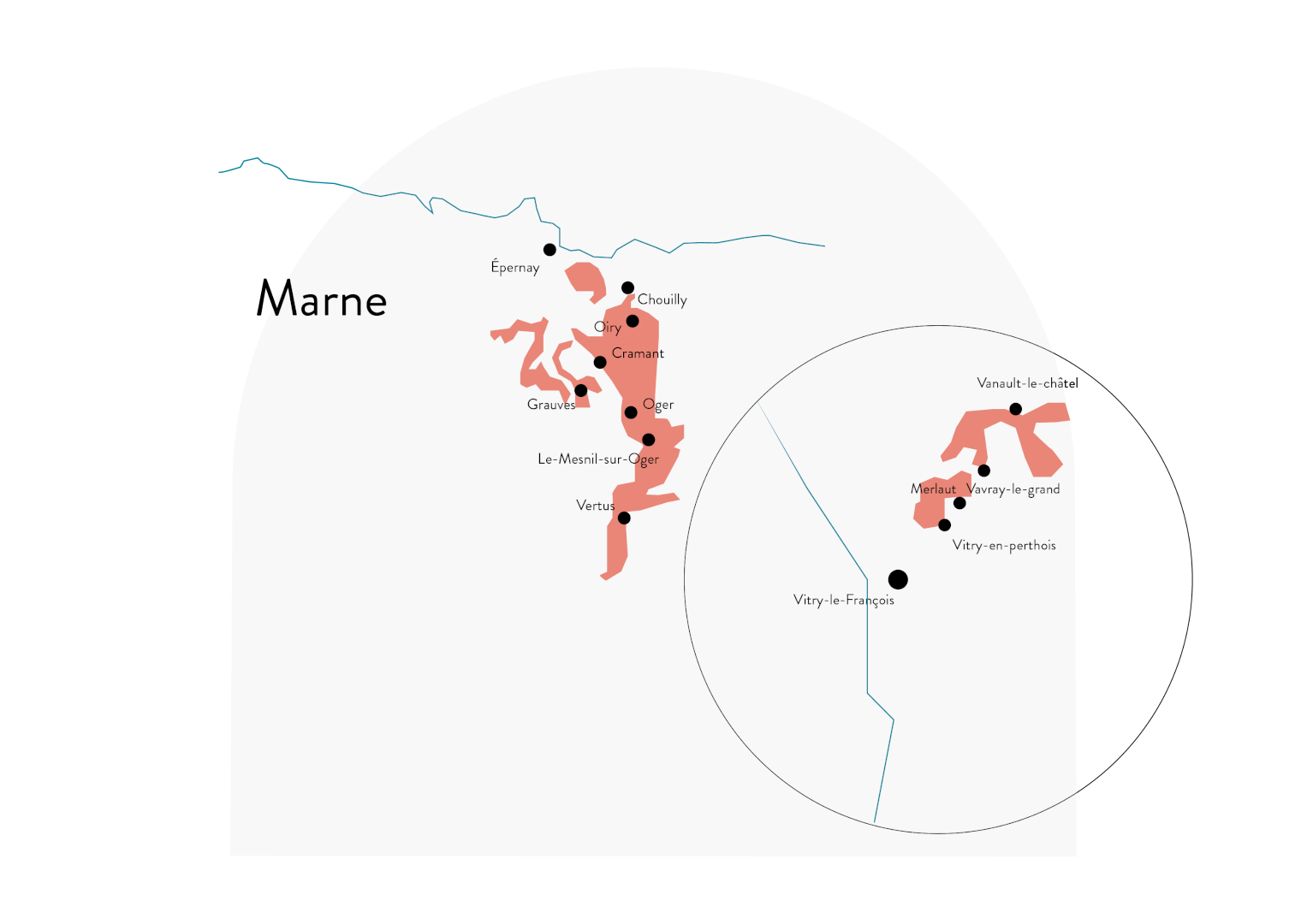 Répartition du vignoble Lheureux sur la Côte des Blancs