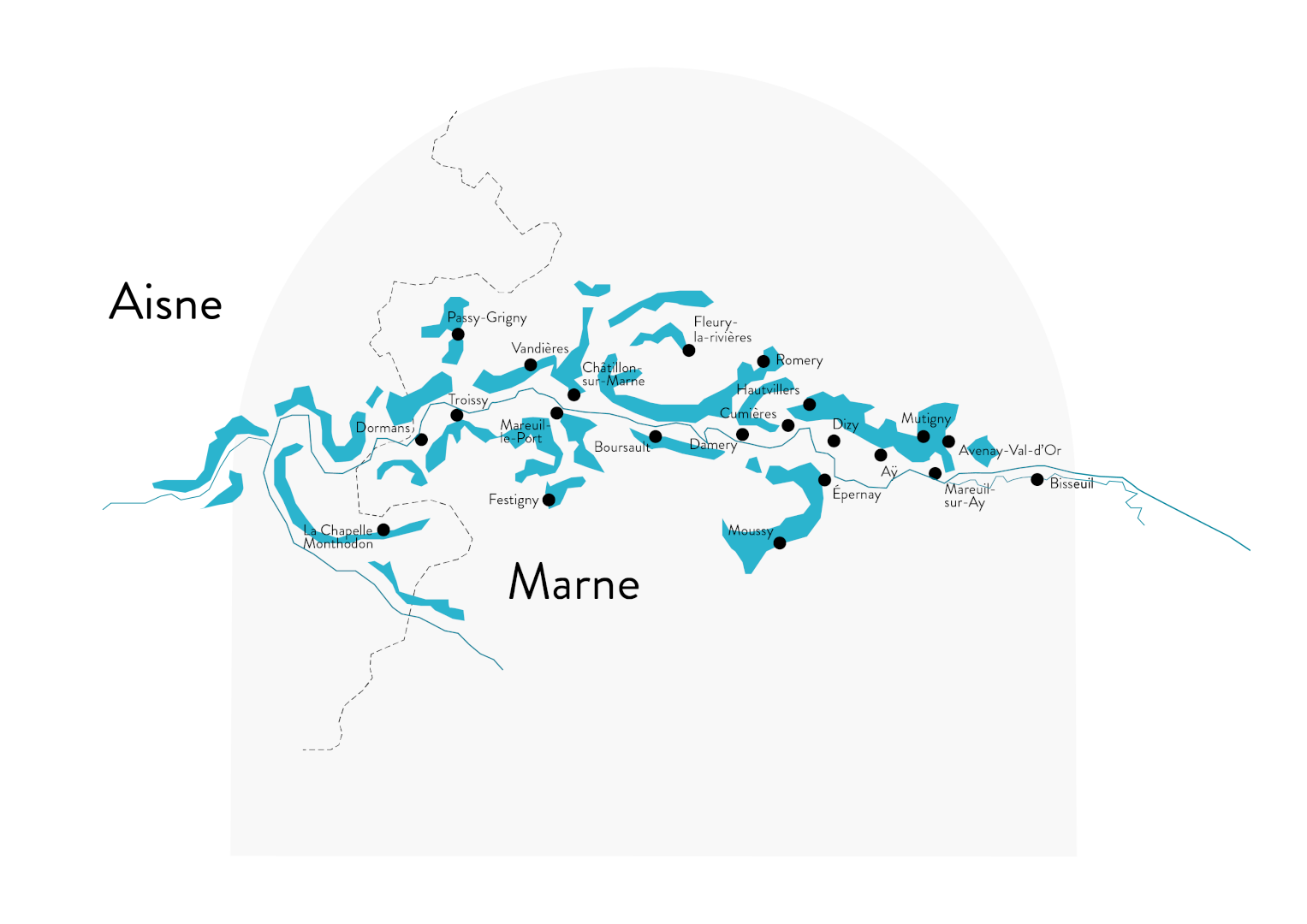 Répartition du vignoble Lheureux dans la Vallée de la Marne